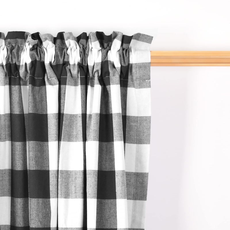 NATUS WEAVER 2 Pack Buffalo Check Valances Curtains for Living Room Windows 18" Long Classic Gingham Plaid Bedroom Bathroom Rod Pocket Country Farmhouse Kitchen Window Curtain Valances - 54"x18" Black & White - Image 2